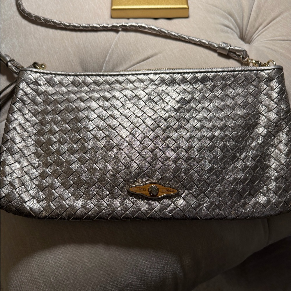 Silver Woven Leather Shoulder Bag